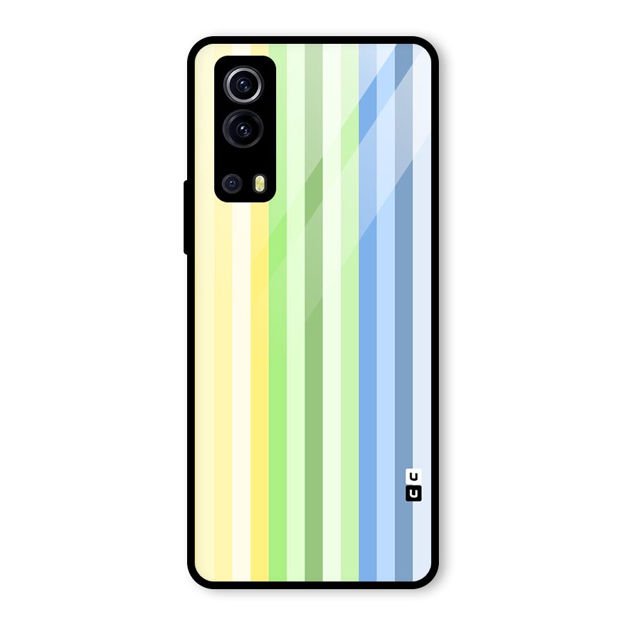Minimal Pastel Shades Stripes Glass Back Case for Vivo iQOO Z3