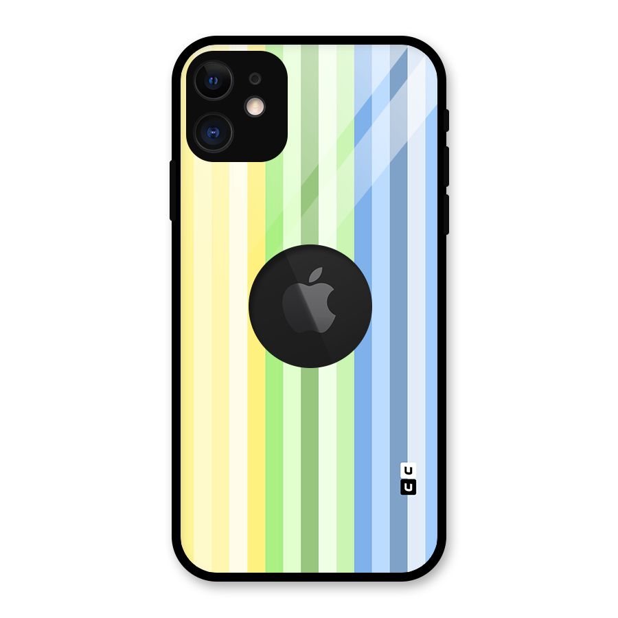 Minimal Pastel Shades Stripes Glass Back Case for iPhone 11 Logo Cut