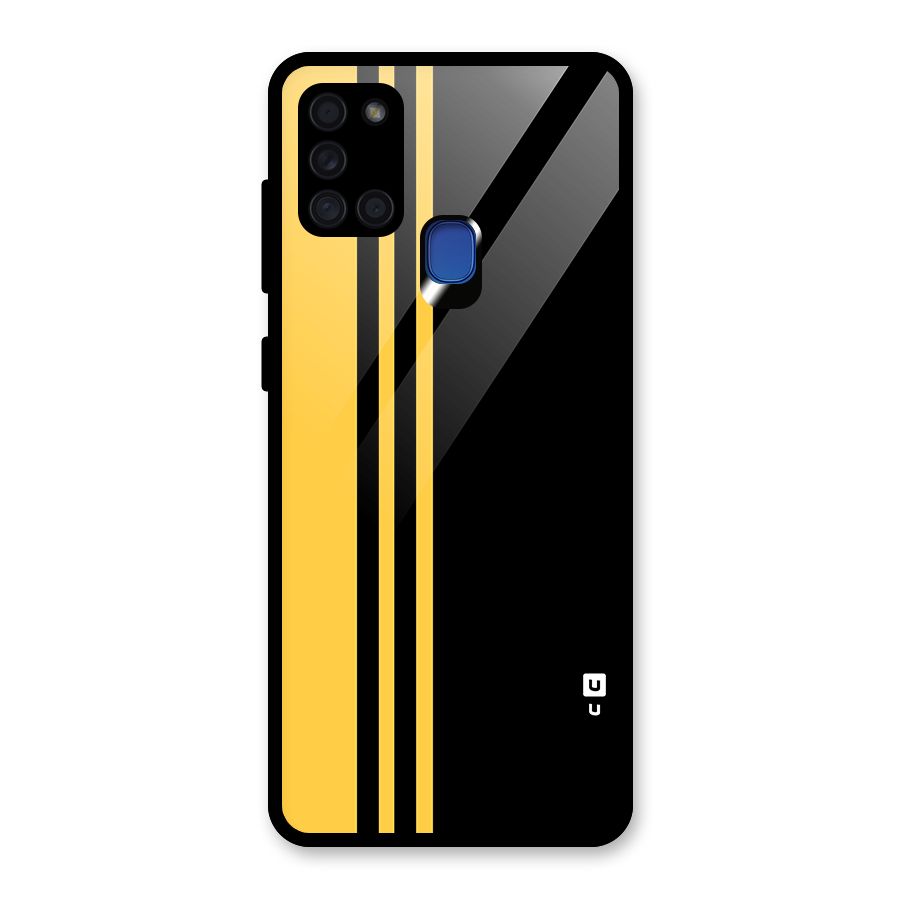 Minimal Yellow and Black Design Glass Back Case for Galaxy A21s