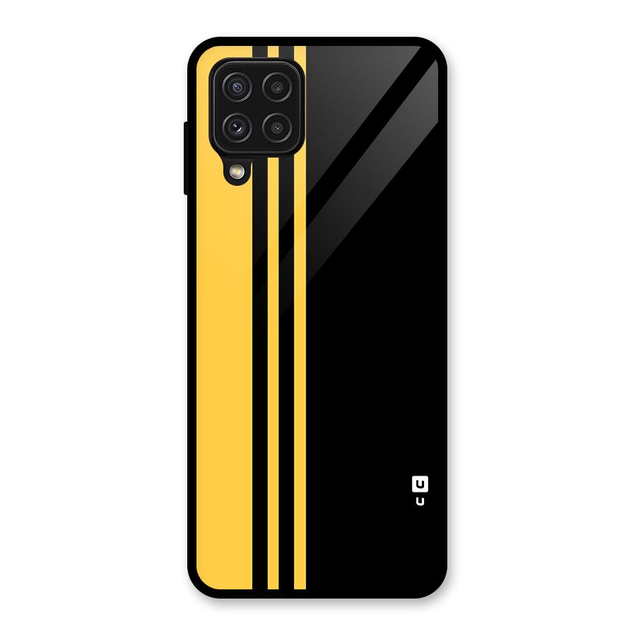 Minimal Yellow and Black Design Glass Back Case for Galaxy A22 4G