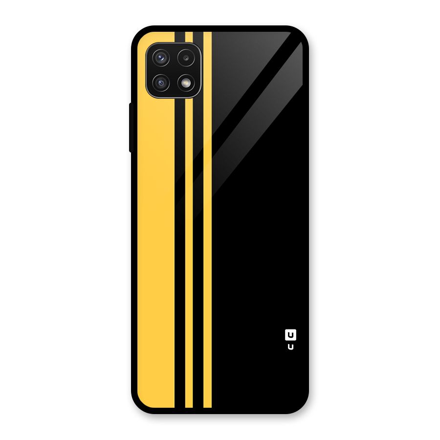 Minimal Yellow and Black Design Glass Back Case for Galaxy A22 5G