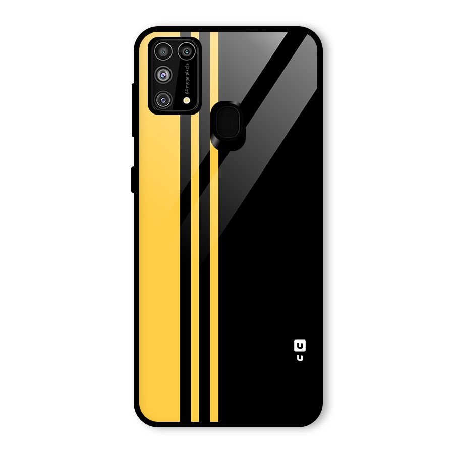 Minimal Yellow and Black Design Glass Back Case for Galaxy F41
