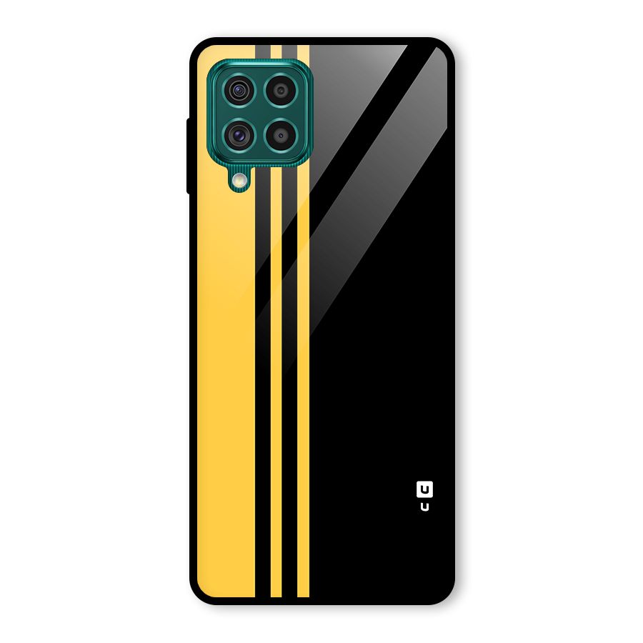 Minimal Yellow and Black Design Glass Back Case for Galaxy F62