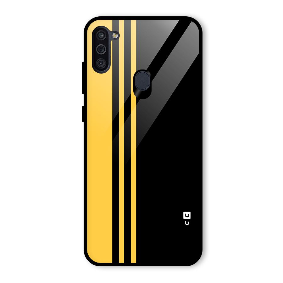 Minimal Yellow and Black Design Glass Back Case for Galaxy M11