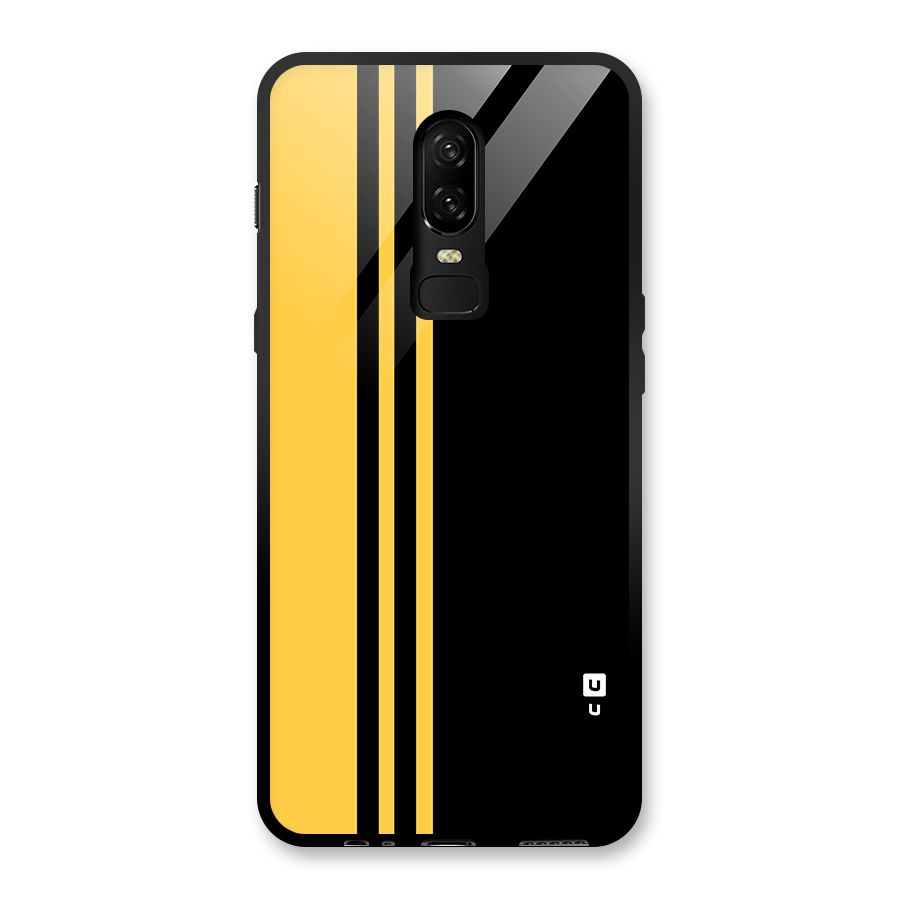 Minimal Yellow and Black Design Glass Back Case for OnePlus 6