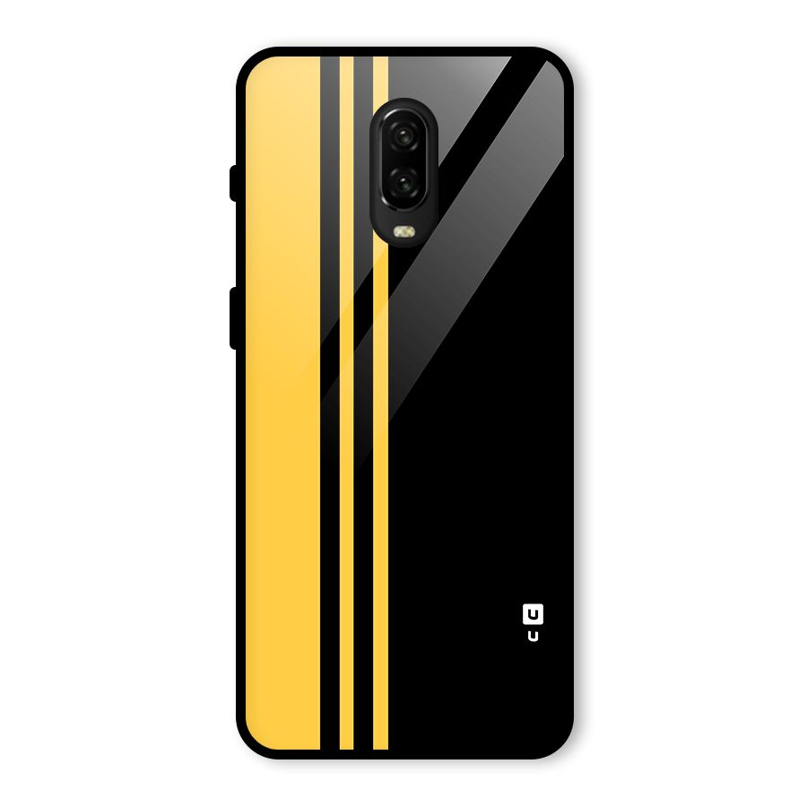 Minimal Yellow and Black Design Glass Back Case for OnePlus 6T