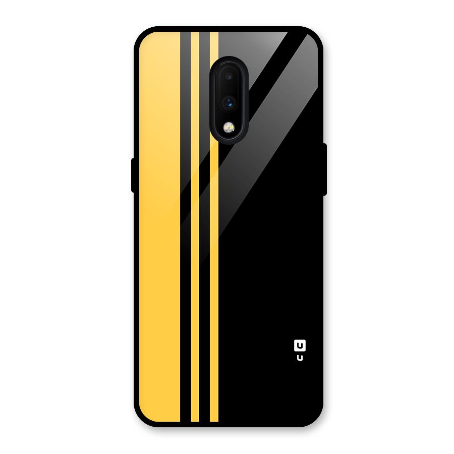 Minimal Yellow and Black Design Glass Back Case for OnePlus 7