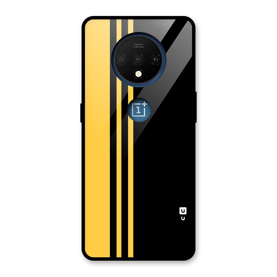 Minimal Yellow and Black Design Glass Back Case for OnePlus 7T
