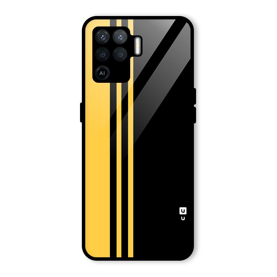 Minimal Yellow and Black Design Glass Back Case for Oppo F19 Pro