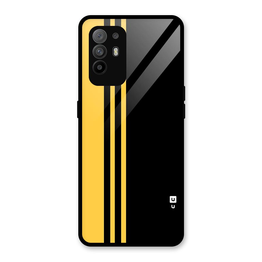Minimal Yellow and Black Design Glass Back Case for Oppo F19 Pro Plus 5G