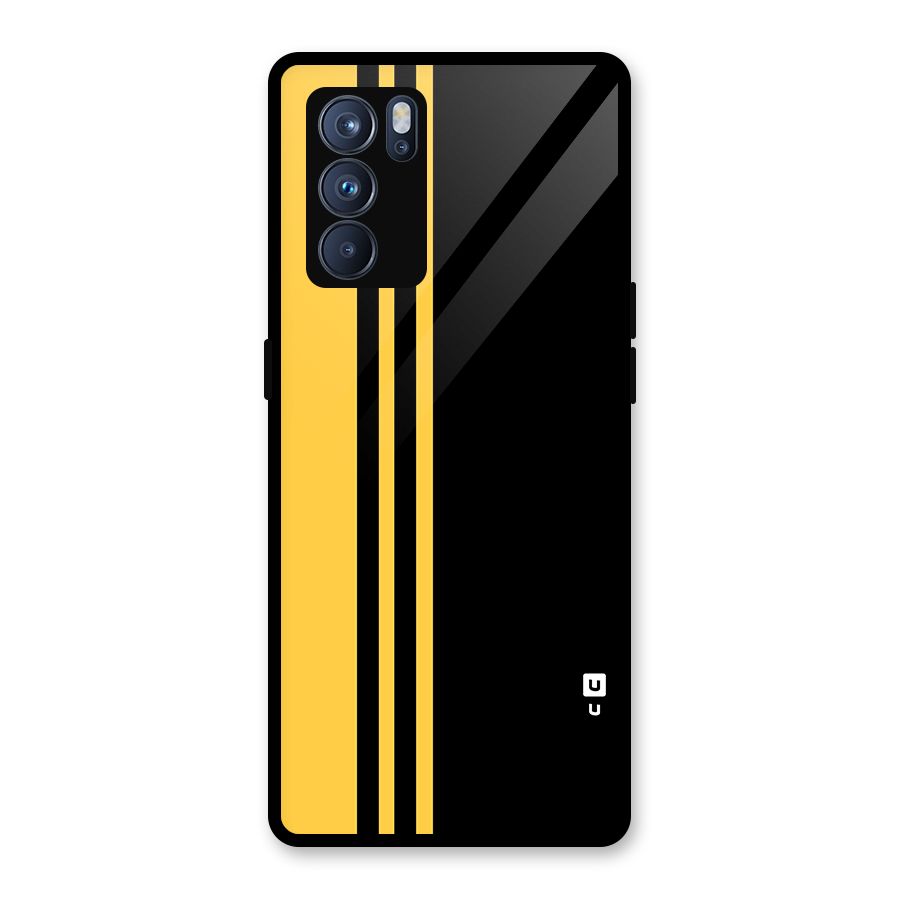 Minimal Yellow and Black Design Glass Back Case for Oppo Reno6 Pro 5G