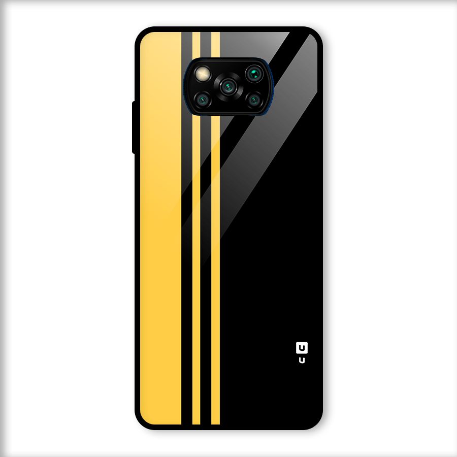 Minimal Yellow and Black Design Glass Back Case for Poco X3