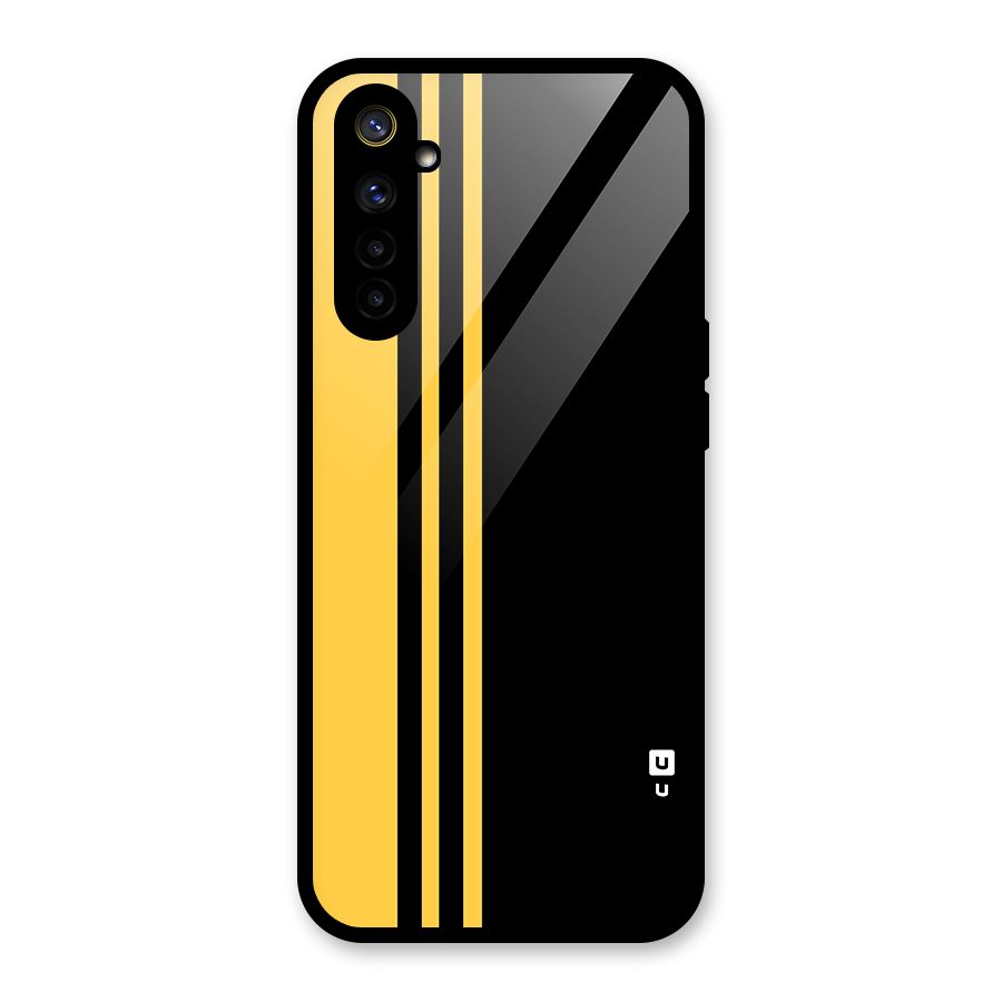 Minimal Yellow and Black Design Glass Back Case for Realme 6i