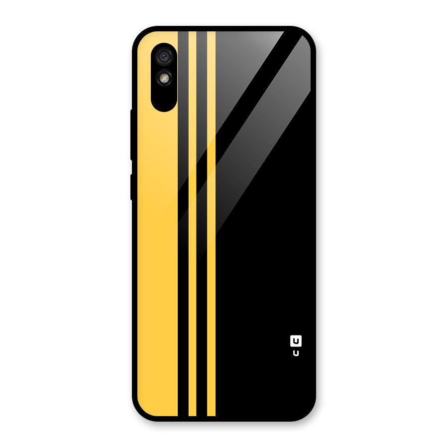 Minimal Yellow and Black Design Glass Back Case for Redmi 9A