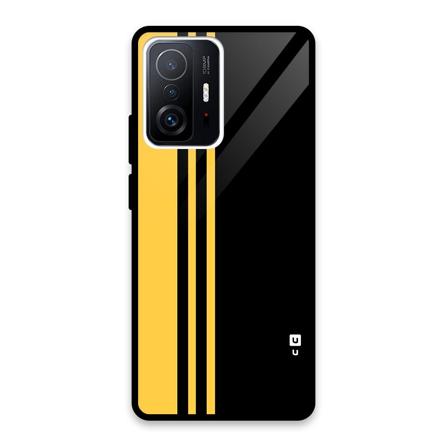 Minimal Yellow and Black Design Glass Back Case for Xiaomi 11T Pro