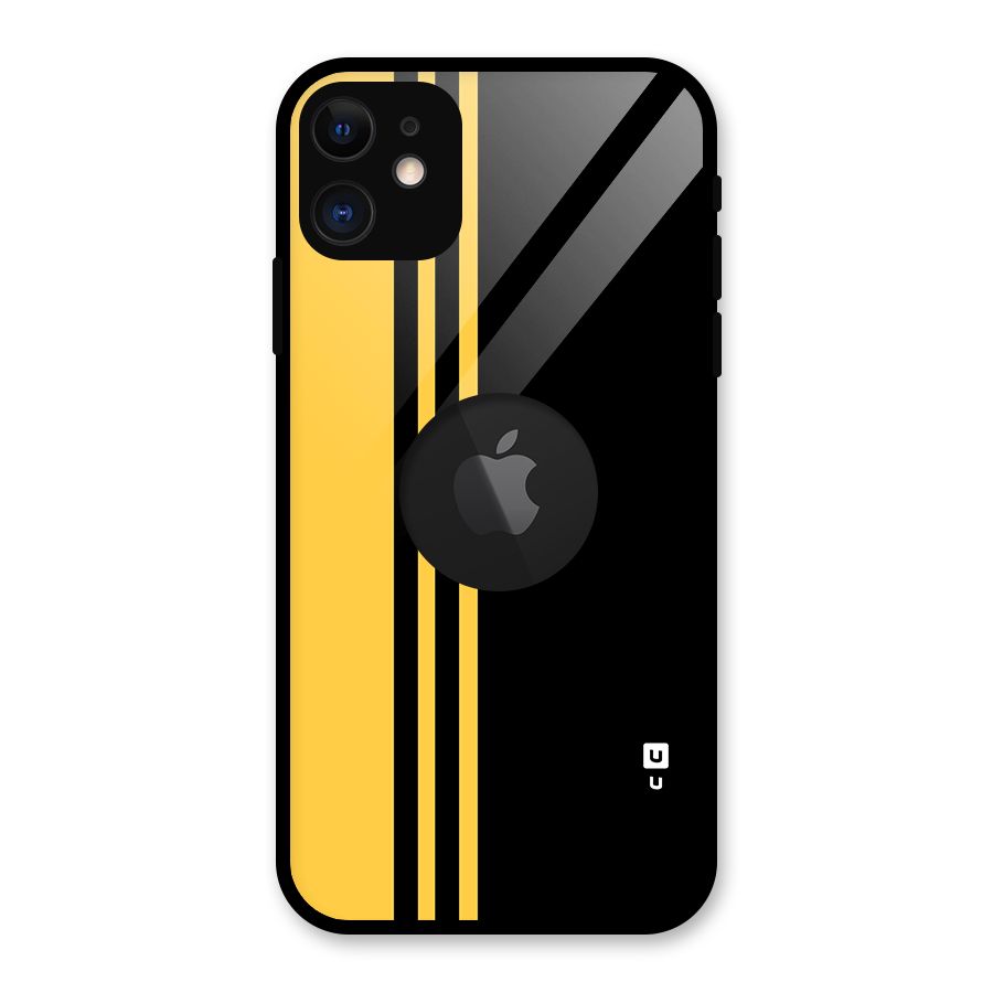 Minimal Yellow and Black Design Glass Back Case for iPhone 11 Logo Cut