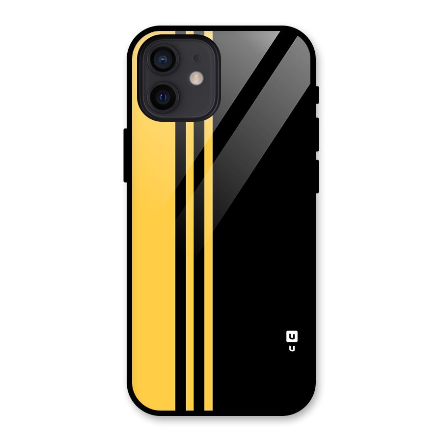 Minimal Yellow and Black Design Glass Back Case for iPhone 12