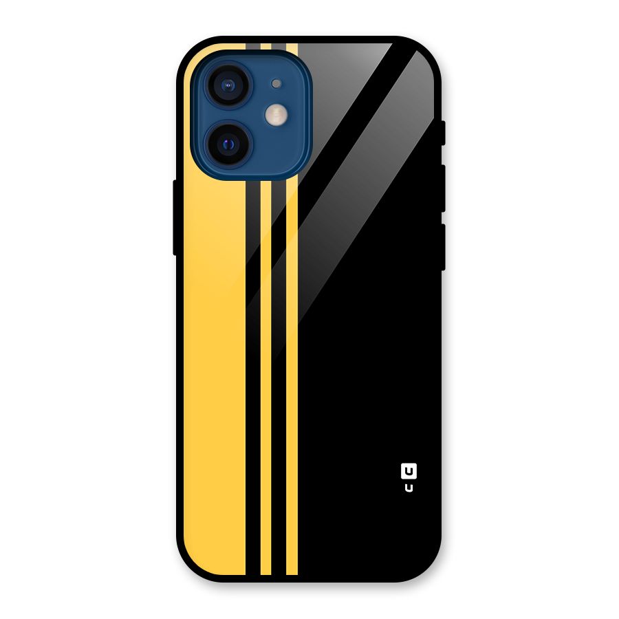 Minimal Yellow and Black Design Glass Back Case for iPhone 12 Mini