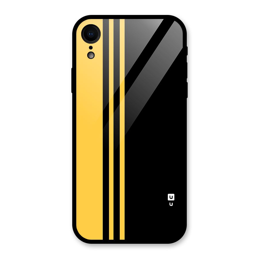 Minimal Yellow and Black Design Glass Back Case for iPhone XR