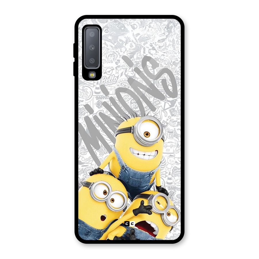 Minions Typo Glass Back Case for Galaxy A7 (2018)