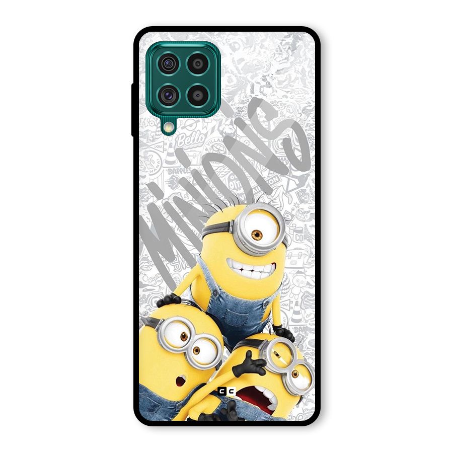 Minions Typo Glass Back Case for Galaxy F62