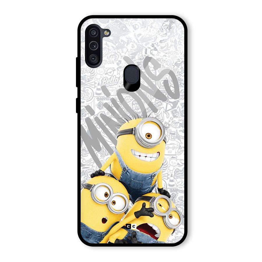Minions Typo Glass Back Case for Galaxy M11
