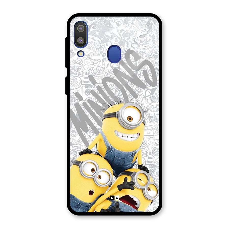 Minions Typo Glass Back Case for Galaxy M20