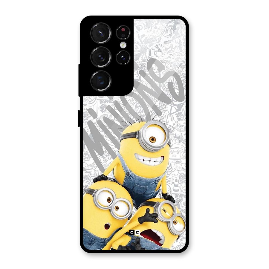Minions Typo Glass Back Case for Galaxy S21 Ultra 5G