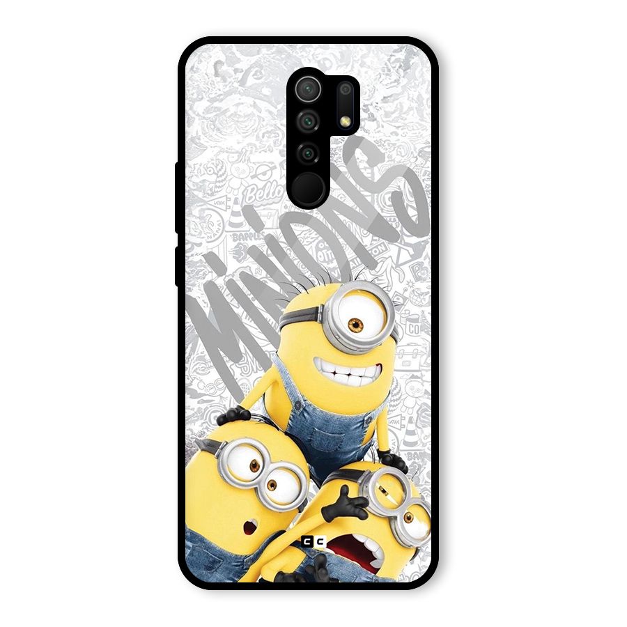 Minions Typo Glass Back Case for Redmi 9 Prime