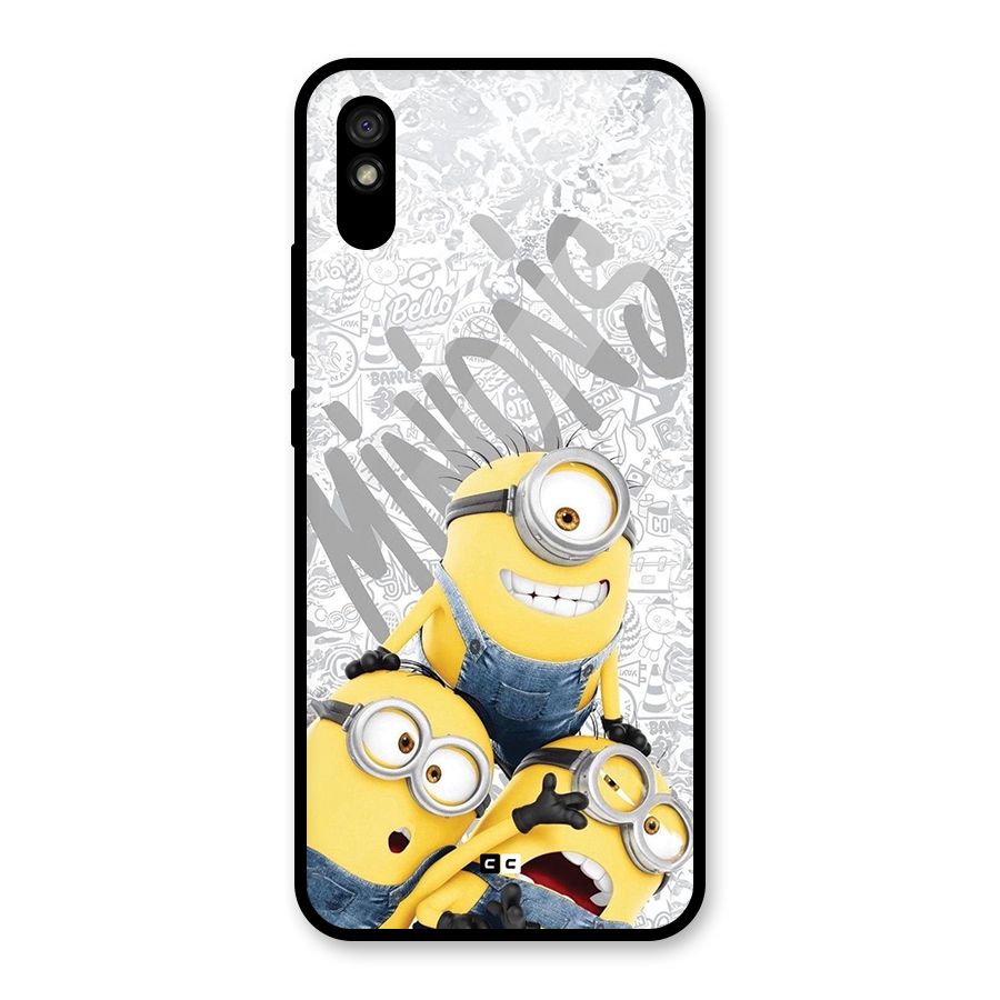 Minions Typo Glass Back Case for Redmi 9i