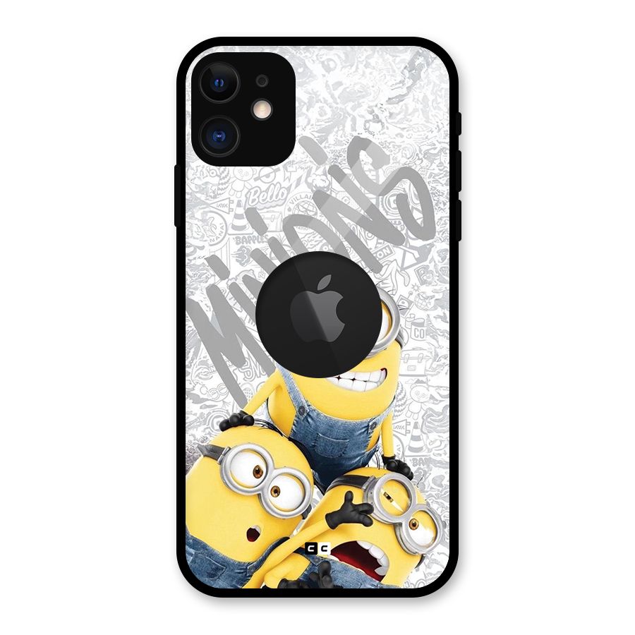 Minions Typo Glass Back Case for iPhone 11 Logo Cut