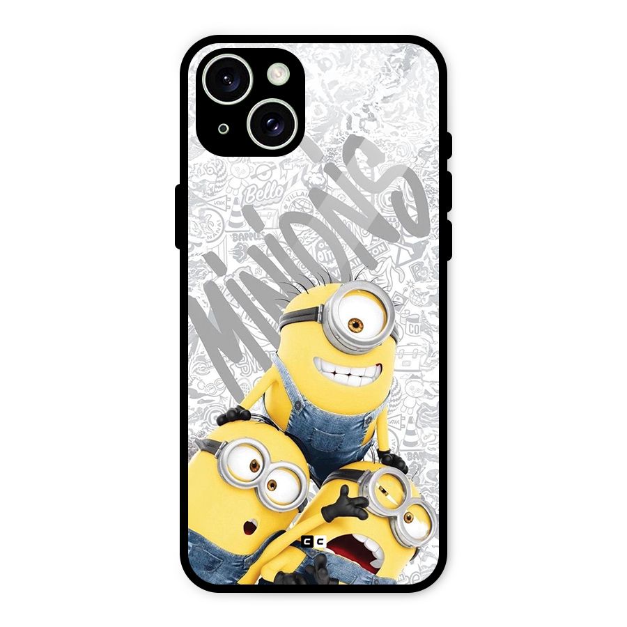 Minions Typo Glass Back Case for iPhone 15 Plus
