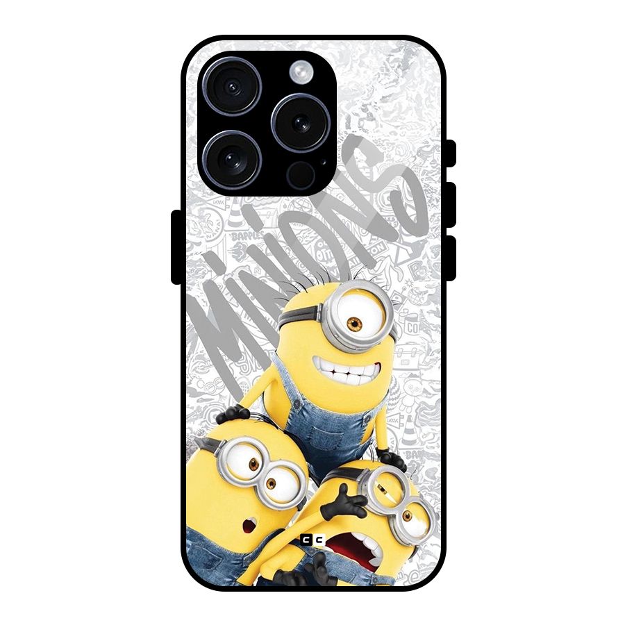 Minions Typo Glass Back Case for iPhone 15 Pro