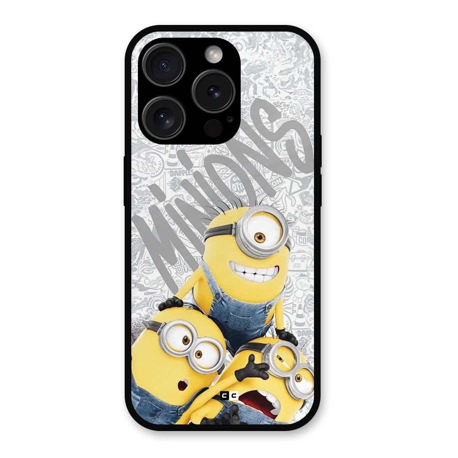 Minions Typo Metal Back Case for iPhone 15 Pro