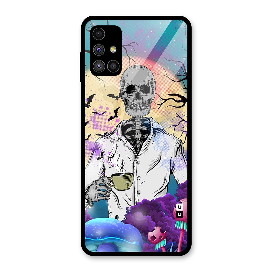 Morning Tea Skull Glass Back Case for Galaxy M51