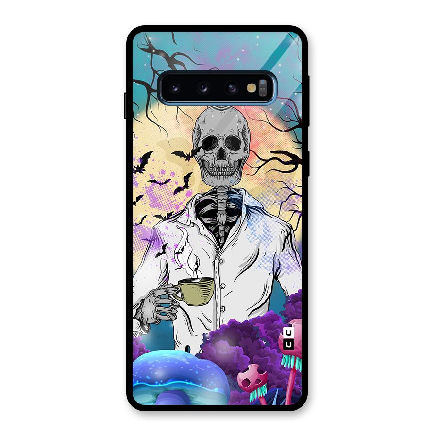 Morning Tea Skull Glass Back Case for Galaxy S10