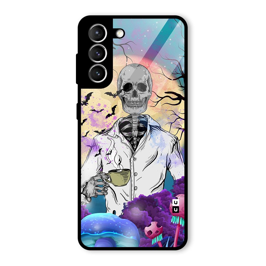 Morning Tea Skull Glass Back Case for Galaxy S21 5G