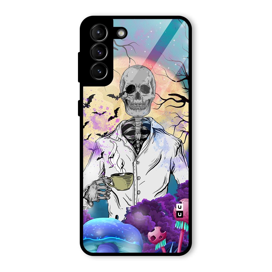 Morning Tea Skull Glass Back Case for Galaxy S21 Plus