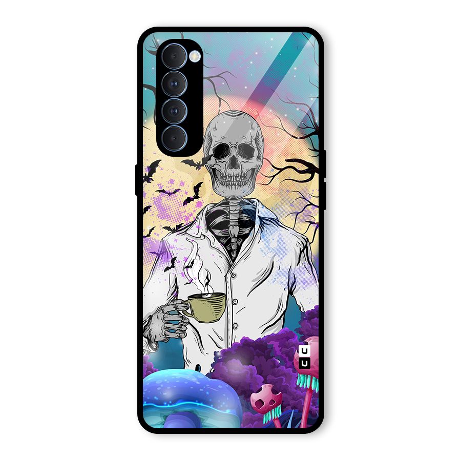Morning Tea Skull Glass Back Case for Oppo Reno4 Pro