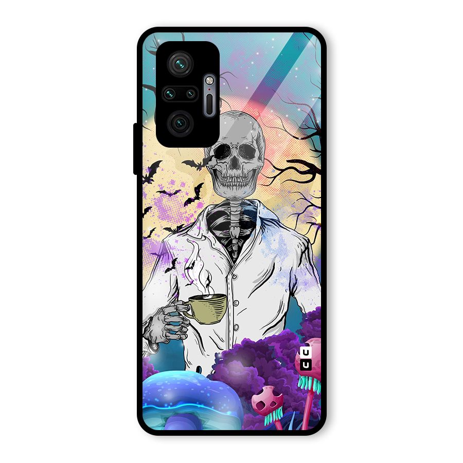 Morning Tea Skull Glass Back Case for Redmi Note 10 Pro Max