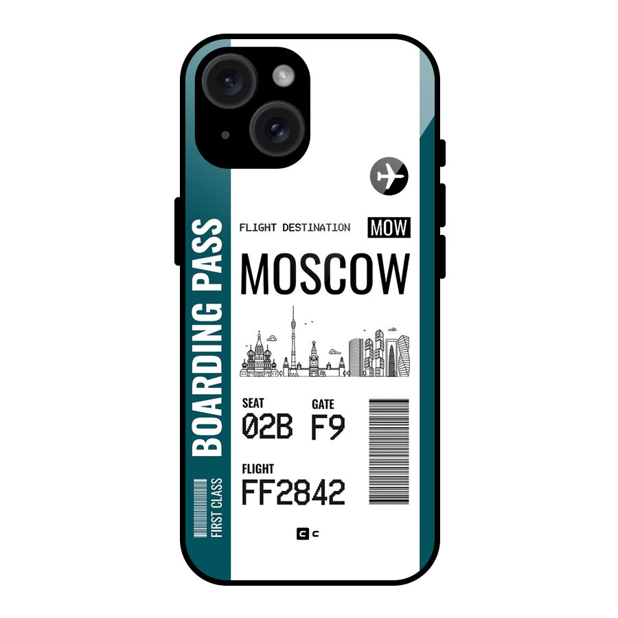 Moscow Boarding Pass Glass Back Case for iPhone 15
