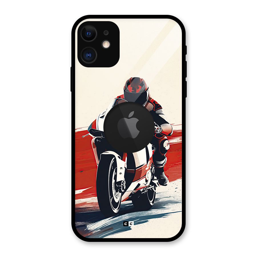 Motosport Rider Glass Back Case for iPhone 11 Logo Cut