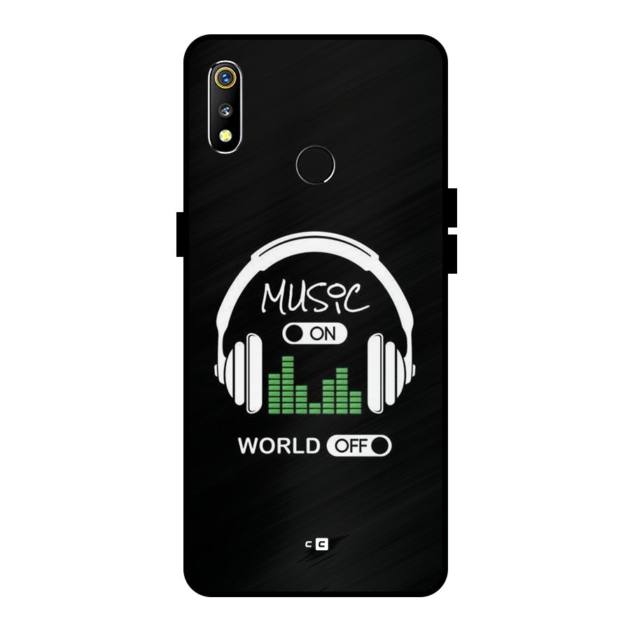 Music On World Off Metal Back Case for Realme 3i