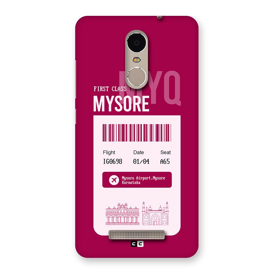 Mysore Boarding Pass Back Case for Redmi Note 3