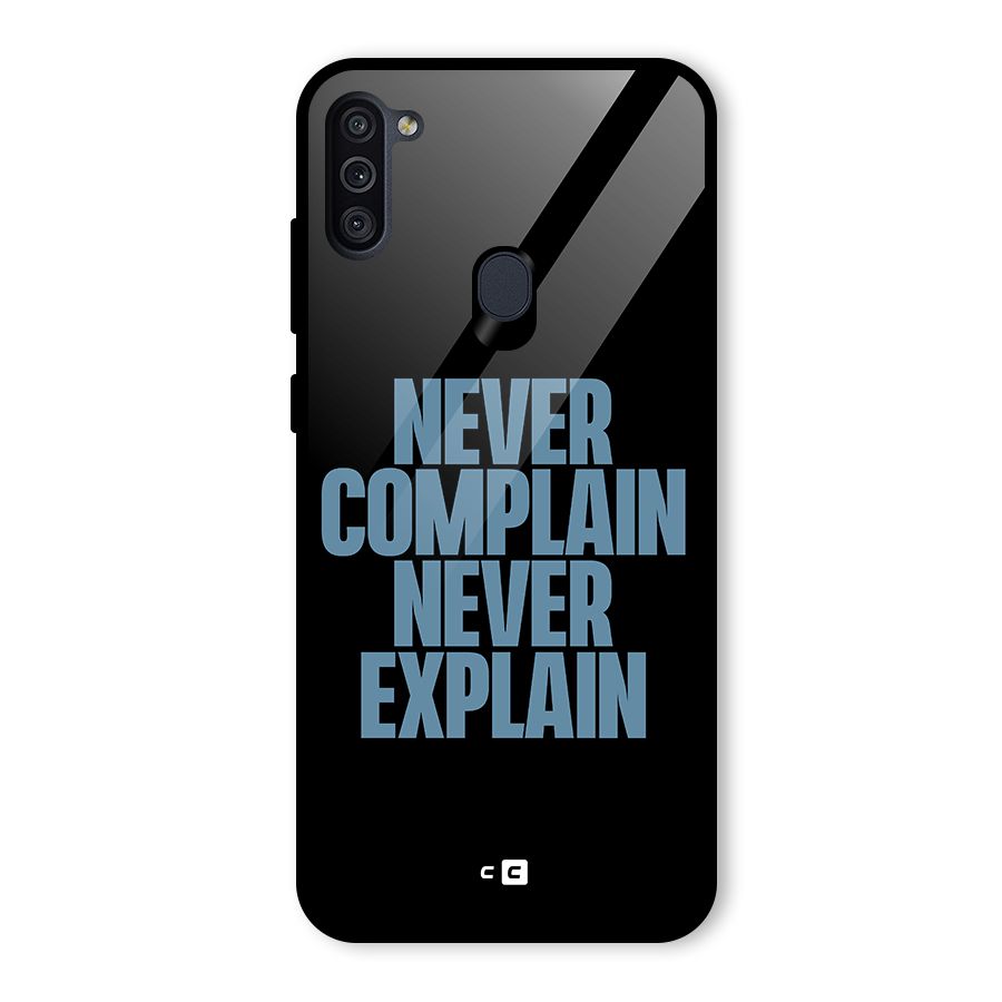 Never Complain Never Explain Glass Back Case for Galaxy M11