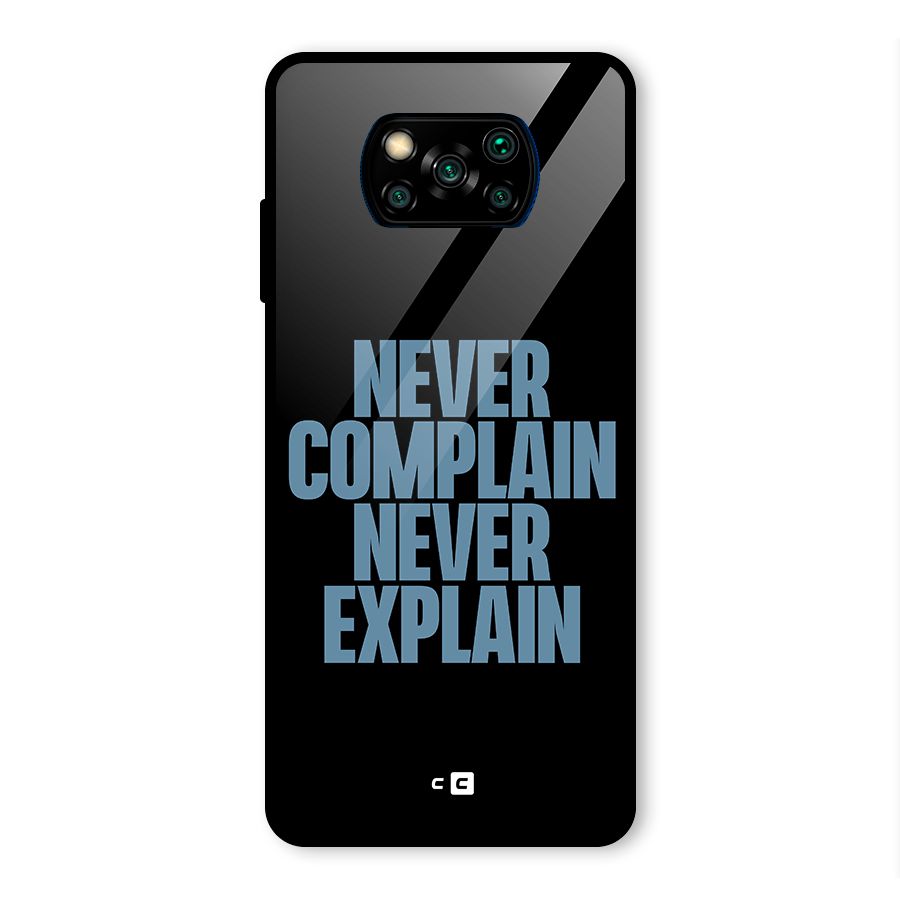 Never Complain Never Explain Glass Back Case for Poco X3 Pro