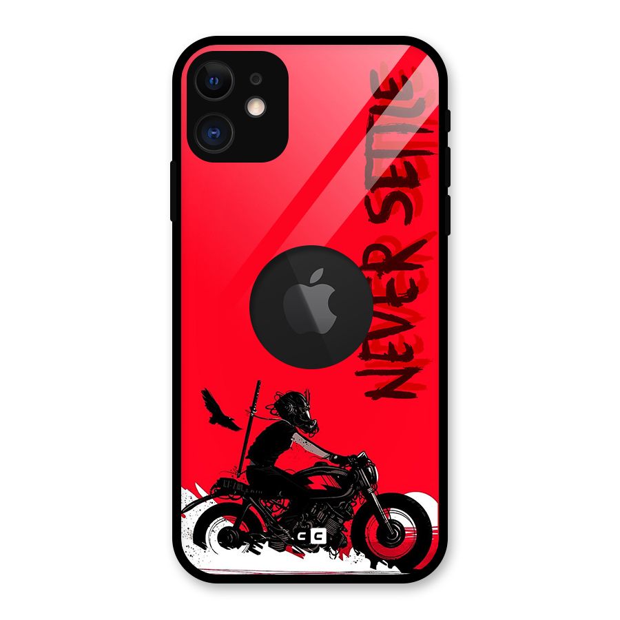 Never Settle Ride Glass Back Case for iPhone 11 Logo Cut