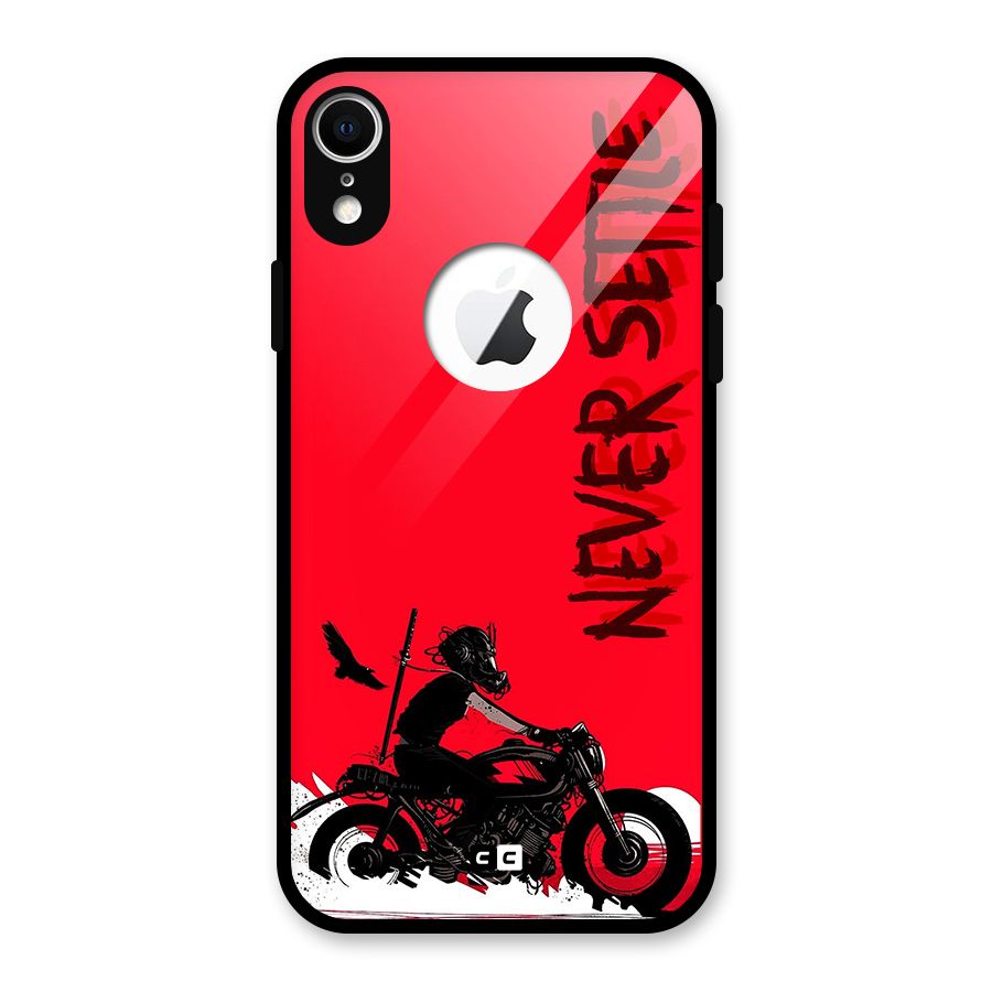 Never Settle Ride Glass Back Case for iPhone XR Logo Cut