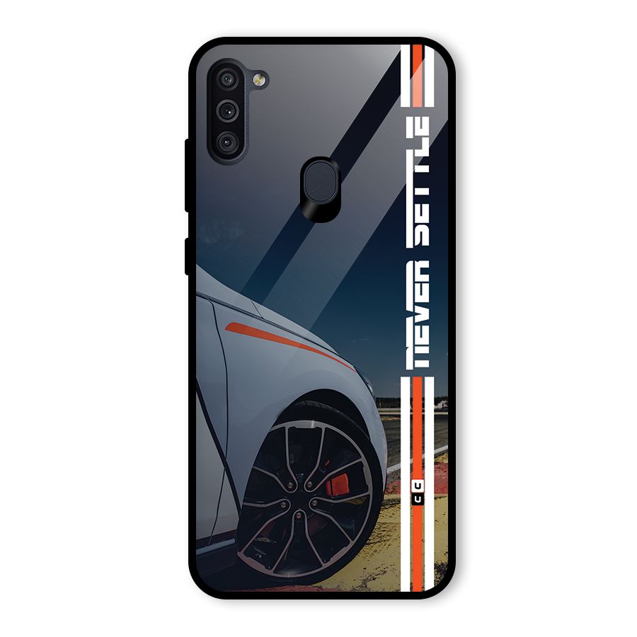 Never Settle SuperCar Glass Back Case for Galaxy M11