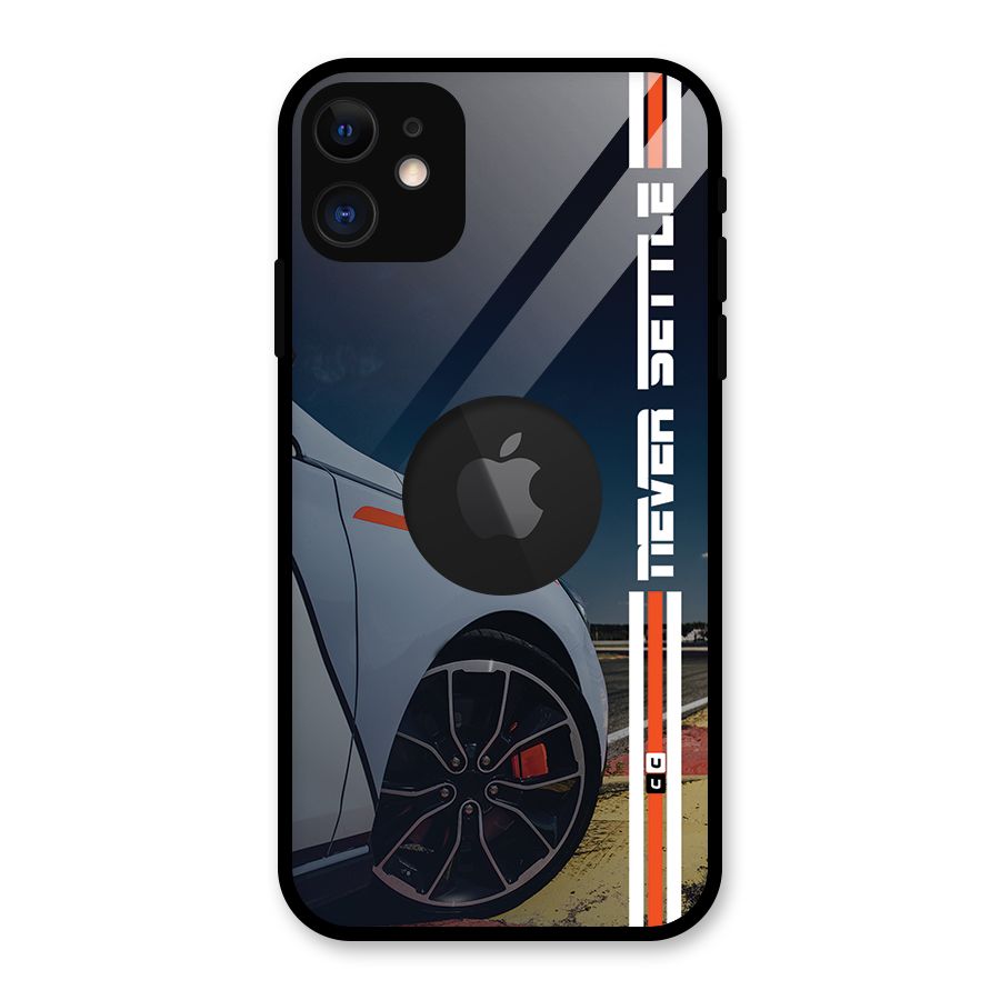Never Settle SuperCar Glass Back Case for iPhone 11 Logo Cut
